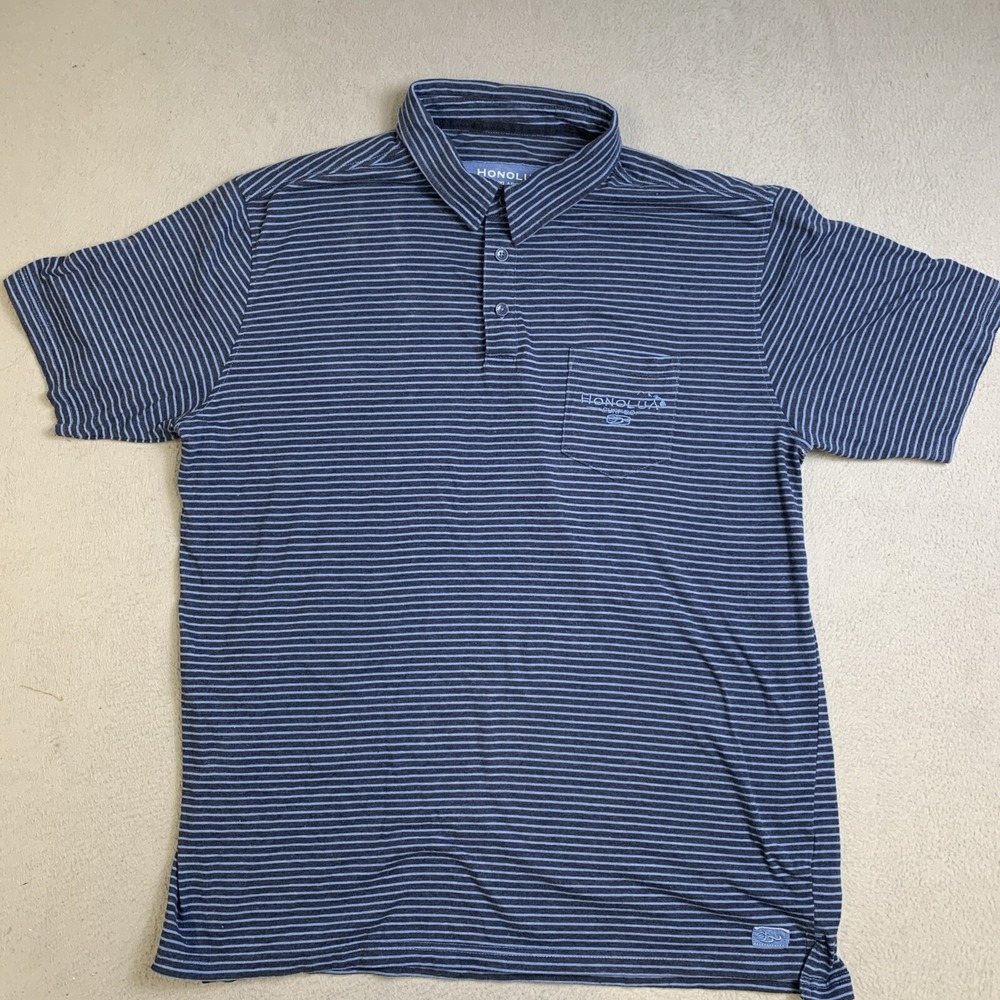 Honolua Surf Co Shirt Mens Size XXL Blue Stripped Polo Shirt 1/4 Button Up